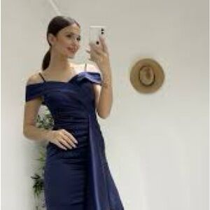 Blue Ruched One Shoulder Bodycon Dress